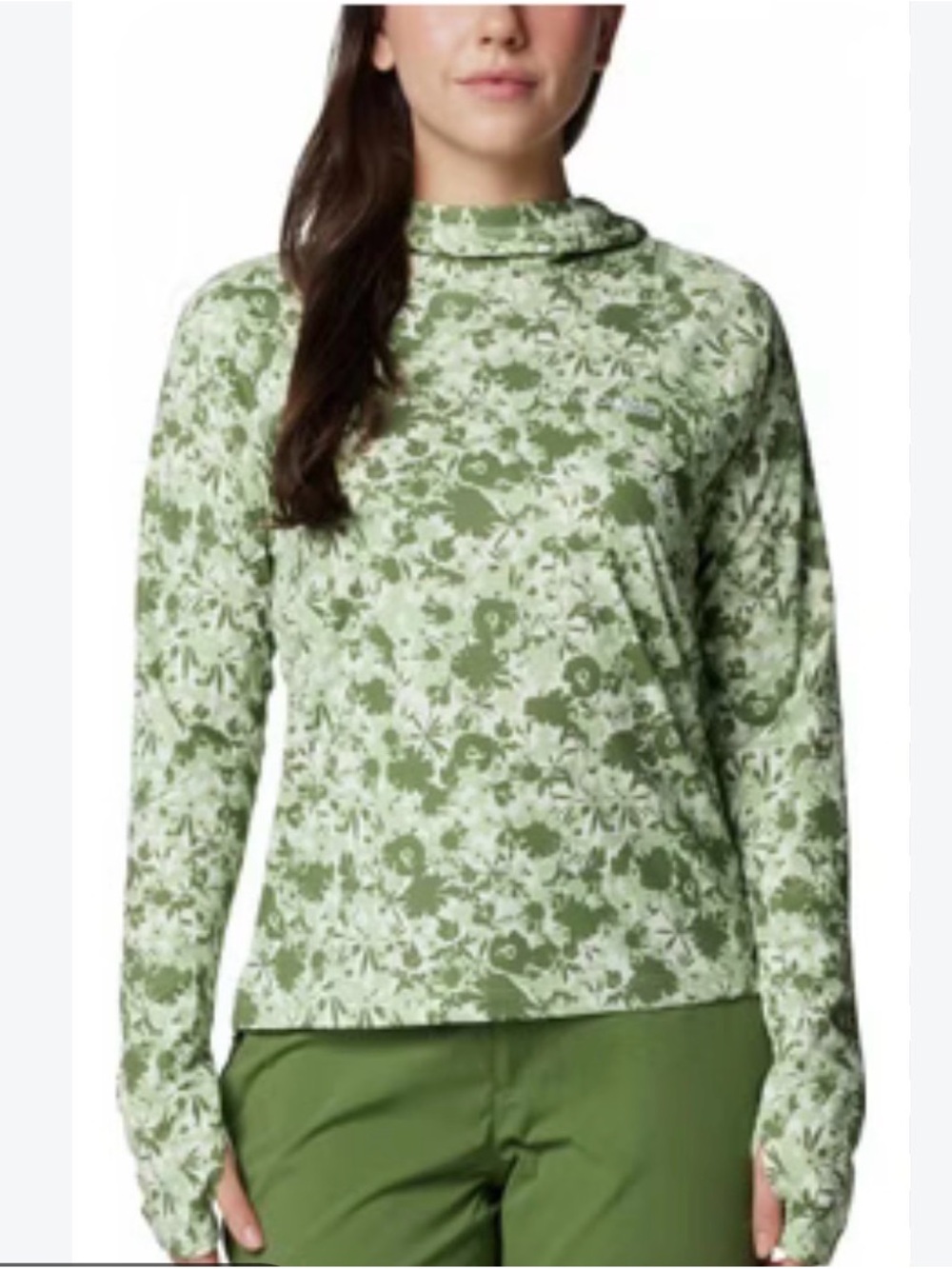 Columbia Light Green Floral Mock Neck Long Sleeve Top